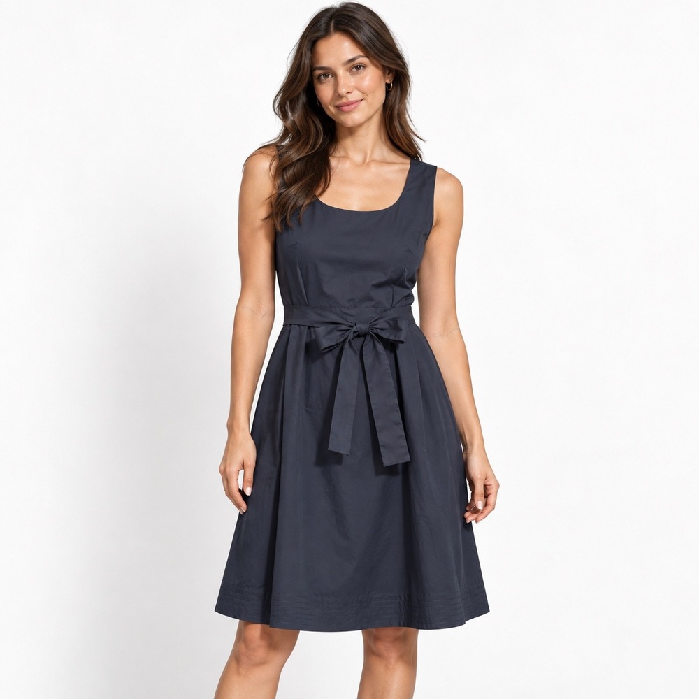 Tommy Hilfiger Womens Navy Blue Sleeveless Fit and Flare Belted Dress Size 10